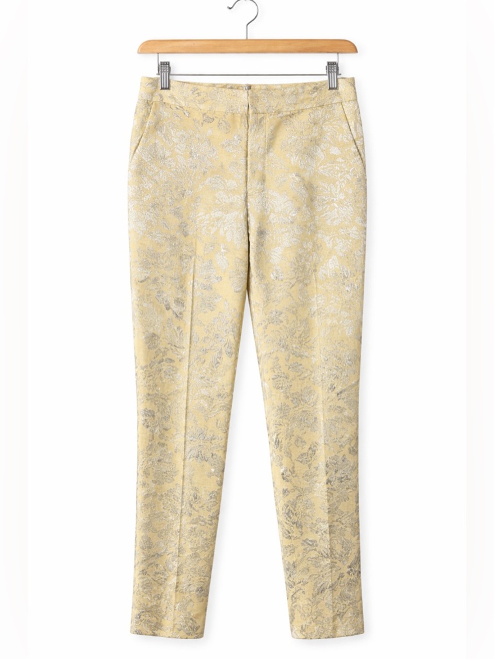 Forever 21 Pale Cream Brocade Slim Ankle Pant Size 4 NWT Chic Elevated Basic